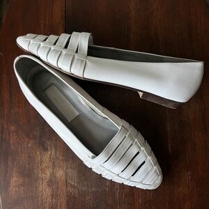 White Woven Leather Ballerina Flat Loafer